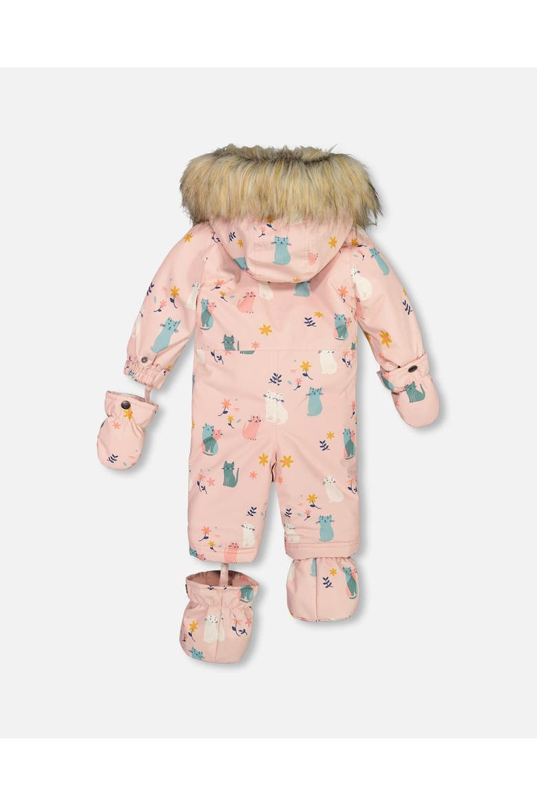 Baby Girl's One Piece Baby Snowsuit Light Pink Printed Cats Designed For Car Seat, Alternate, color, Printed Cats