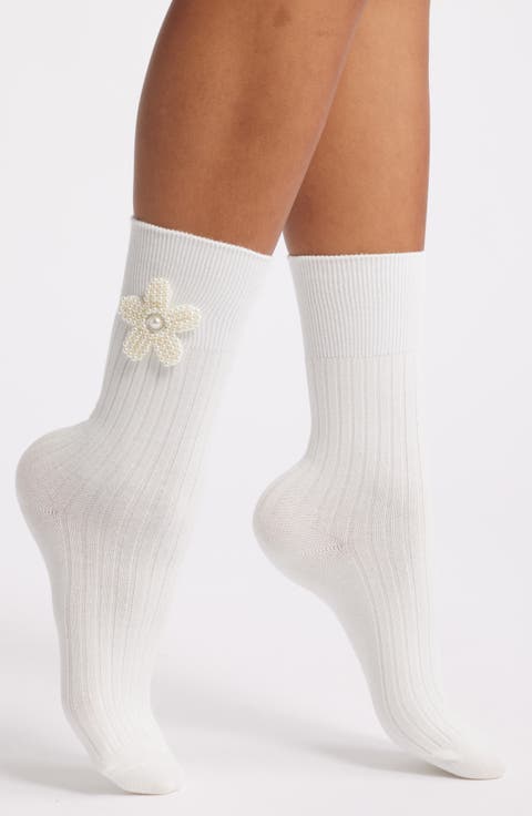 Imitation Pearl Flower Socks
