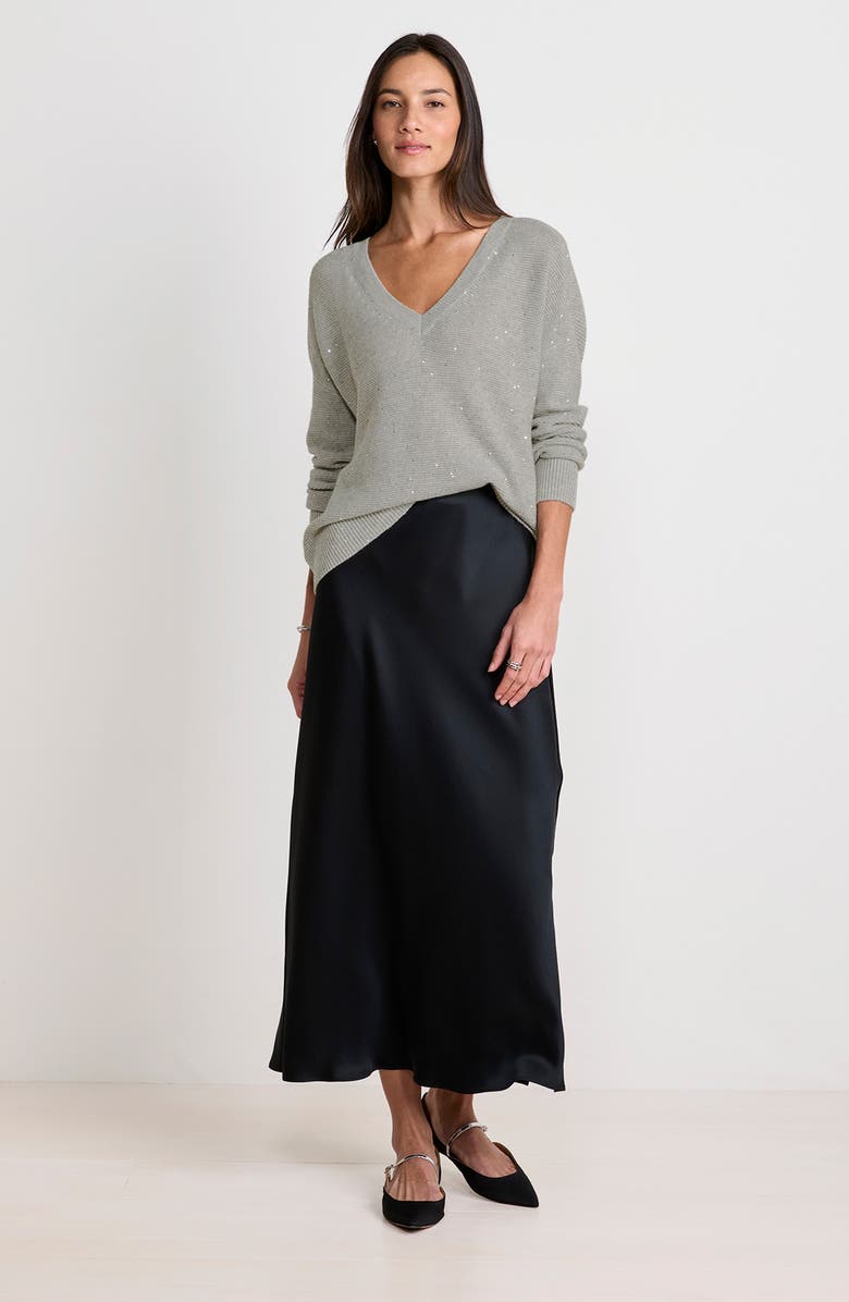 vineyard vines Sequin Accent Wool & Cashmere V-Neck Sweater, Alternate, color, Light Gray Heather