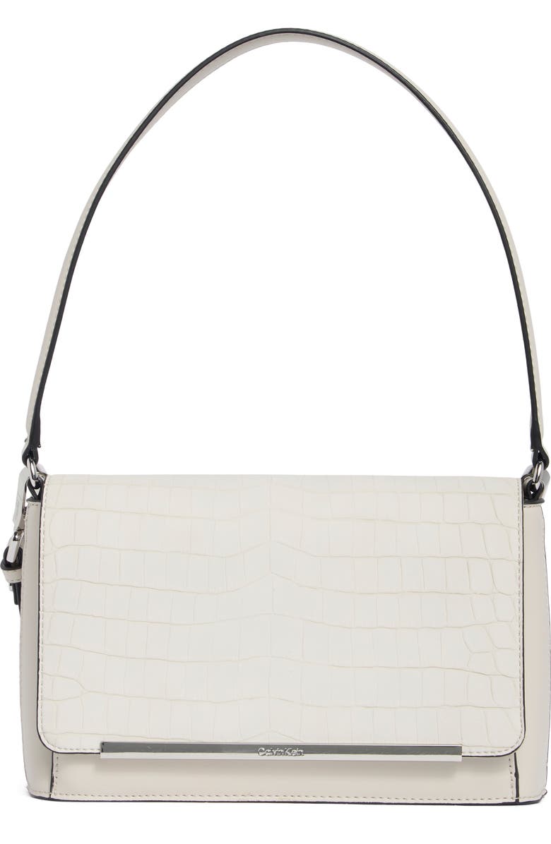 Calvin Klein Alia Croc Embossed Shoulder Bag, Main, color, Beach Pebble