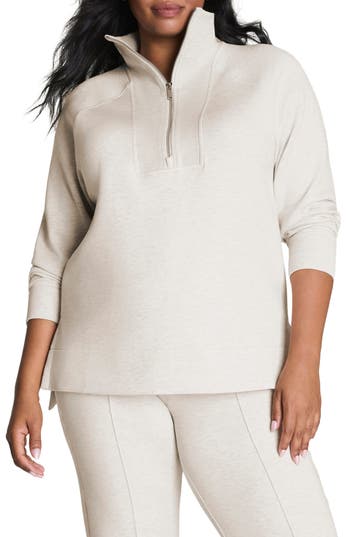 Spanx ® Air Essentials Brushed Half-zip Sweatshirt In Heather Cream