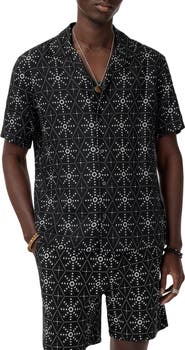 John Varvatos Dan Geometric Linen Camp Shirt