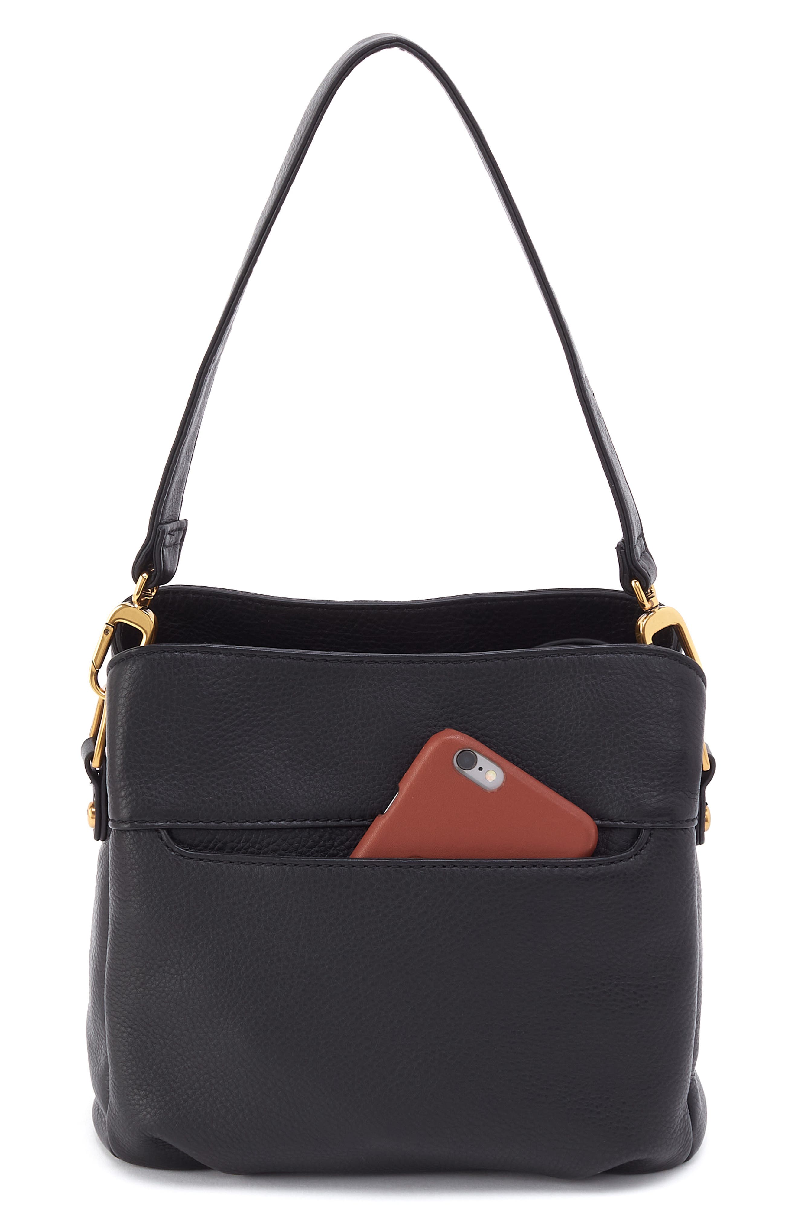 Starr Convertible Leather Shoulder Bag, Alternate, color, BLACK