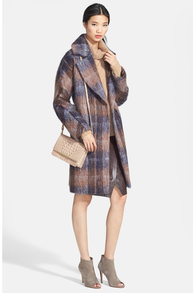 'Scarlett' Plaid Coat, Alternate, color, BROWN/ NAVY