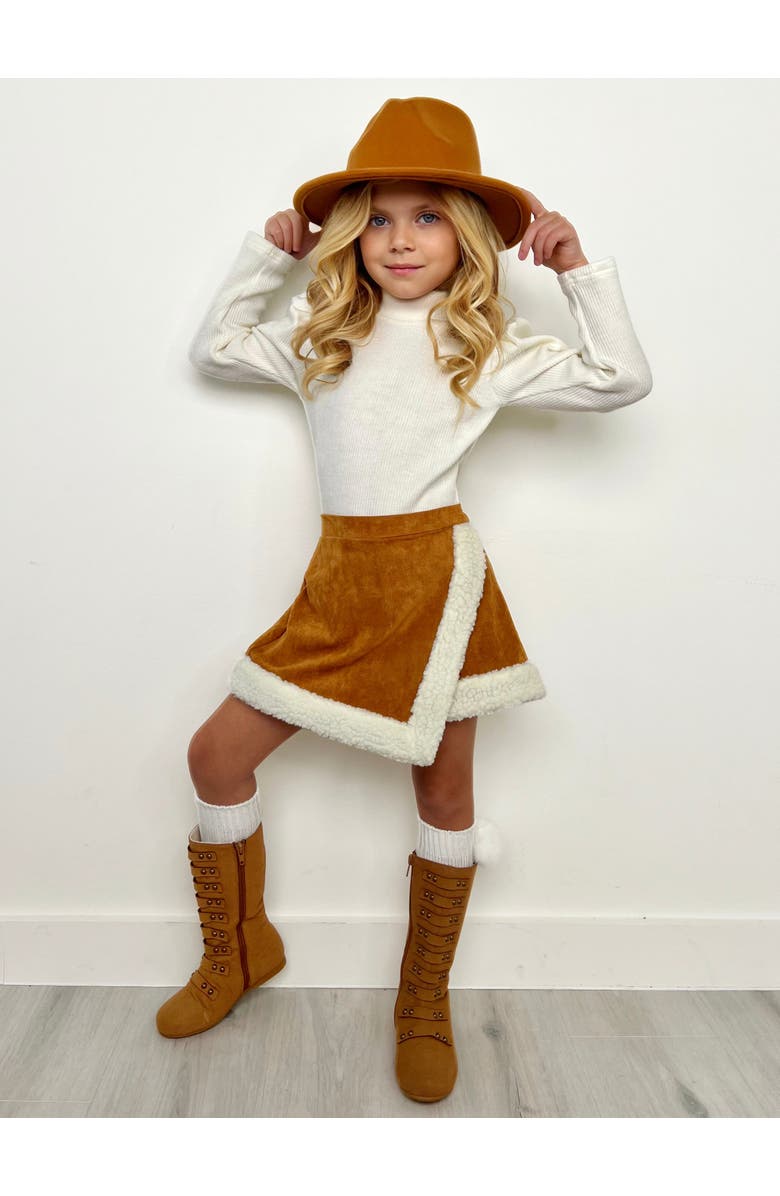 Mia Belle Girls Ivory Turtleneck Top and Trimmed Skort Set, Alternate, color, Ivory