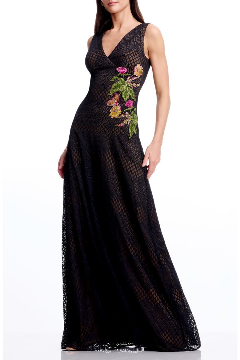 Baylor Floral Embroidery Sleeveless Dress, Main, color, BLACK MULTI