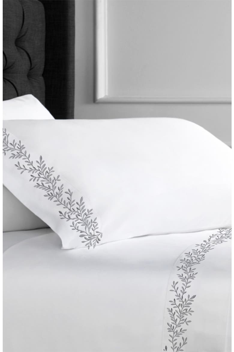 Floral Leaf Embroidered 600 Thread Count 100% Cotton Sheets, Alternate, color, GREY