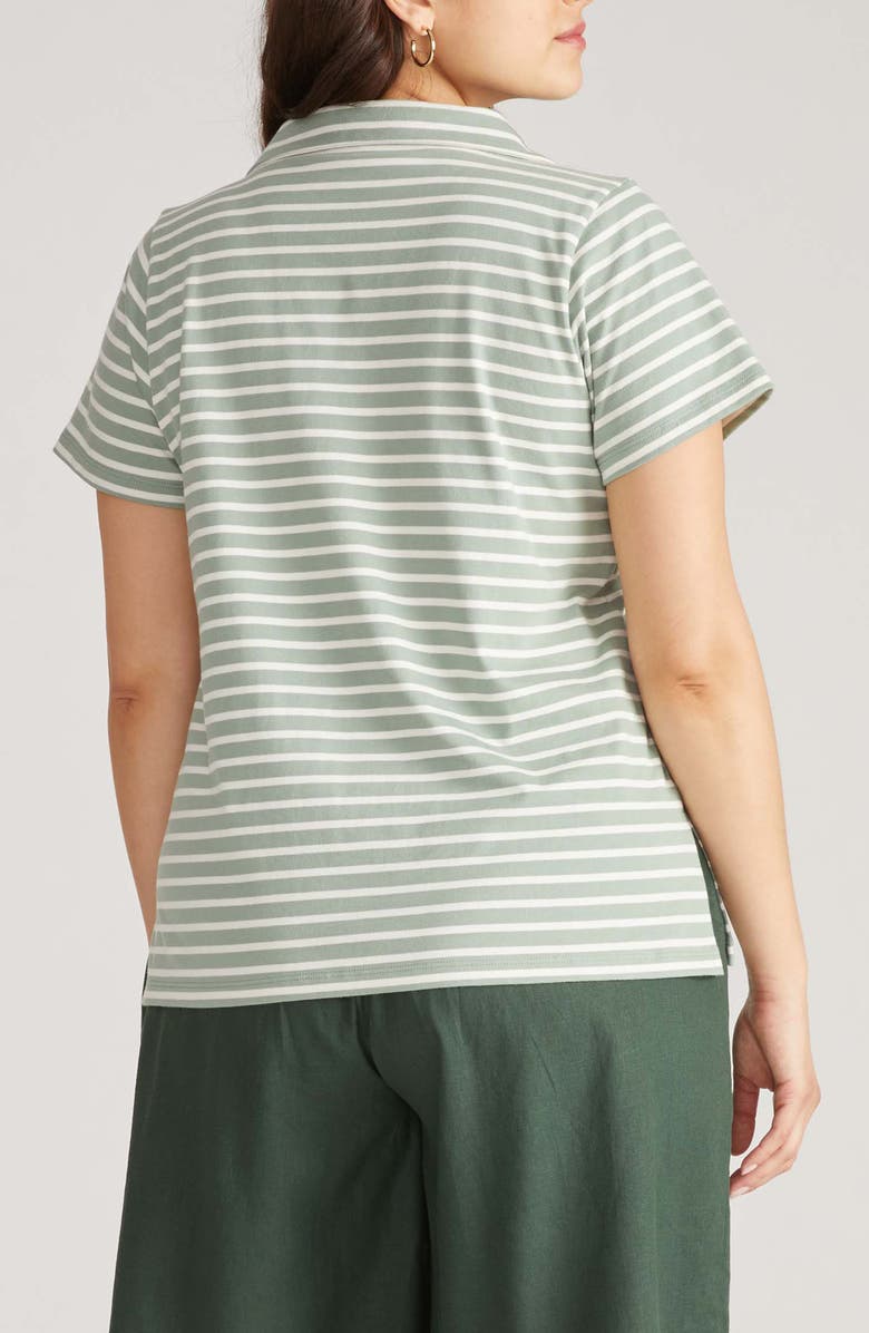 Universal Standard Breton Stripe Polo Shirt, Alternate, color, Lily Pad/ Ecru