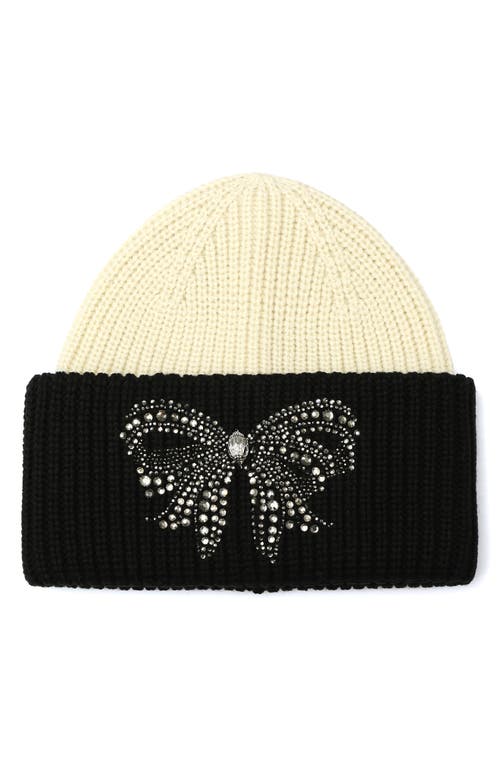 Kurt Geiger London Belgravia Bow Colorblock Beanie In Neutral