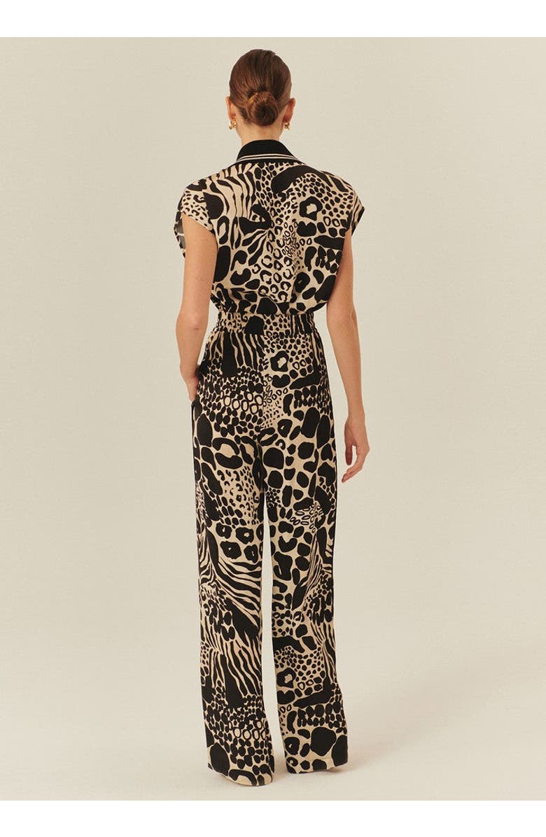 Exquise Averie Tailored Linen Palazzo Pants, Alternate, color, Black-Beige