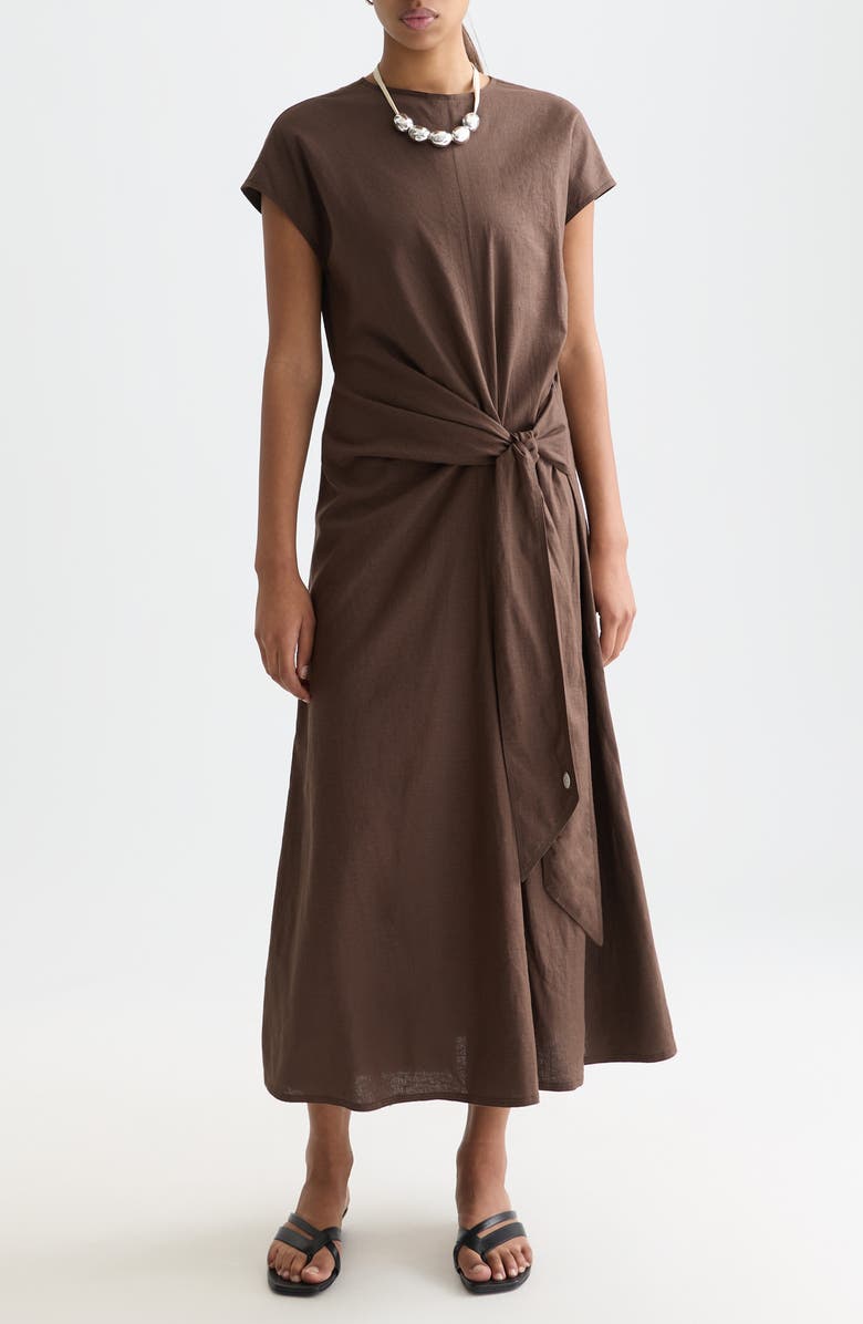 Scotch & Soda Relaxed Linen Blend Maxi Dress, Main, color, Hot Fudge