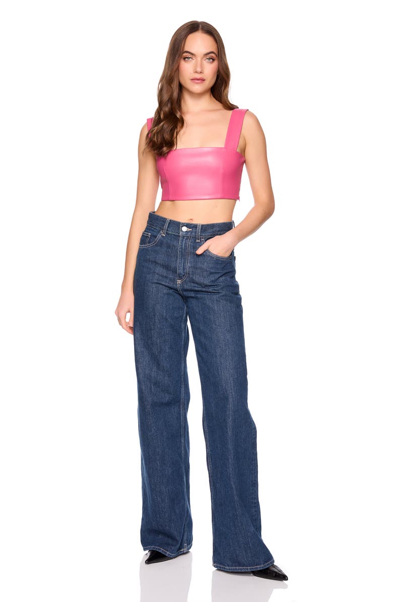 Susana Monaco Faux Leather Crop Tank, Alternate, color, Azalea