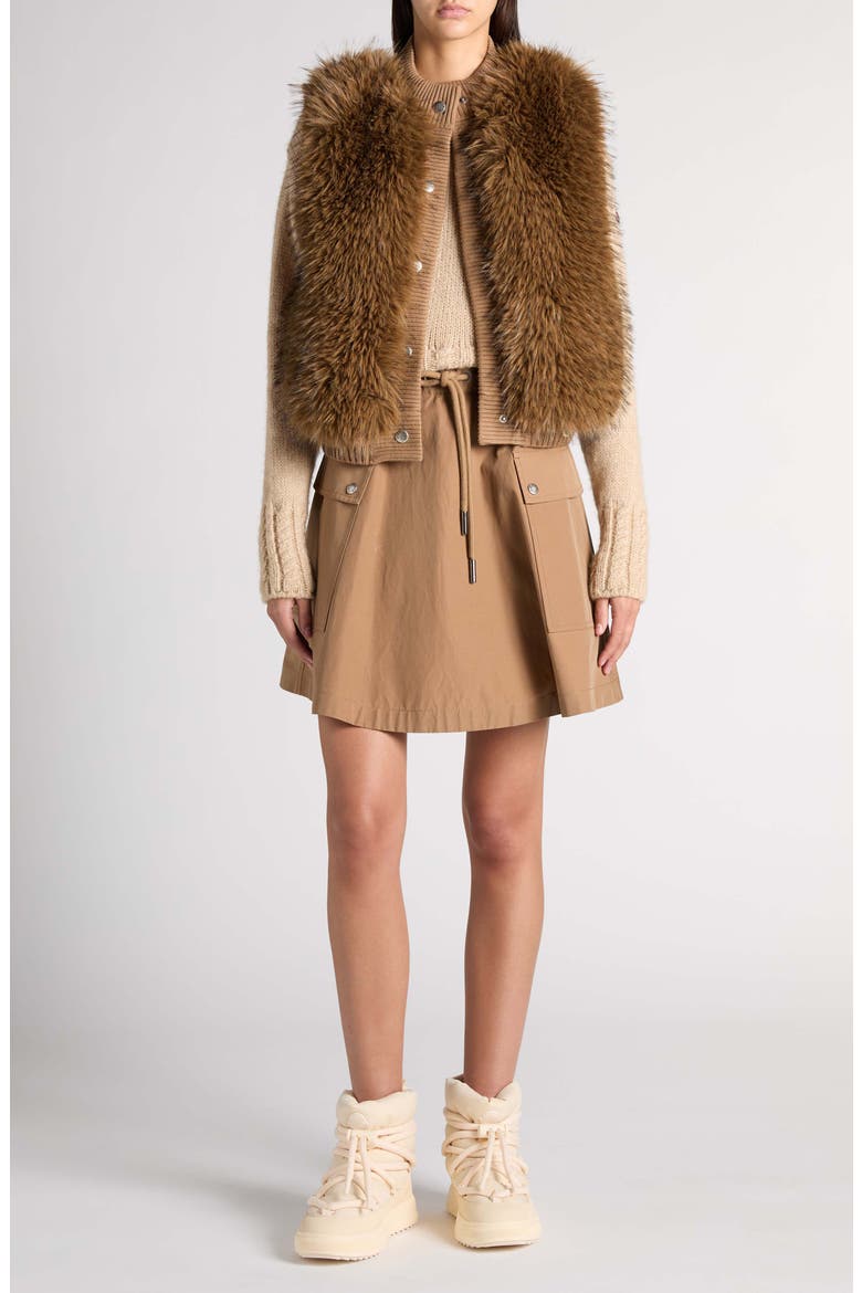 Faux Fur Trim Quilted Vest, Alternate, color, BEIGE