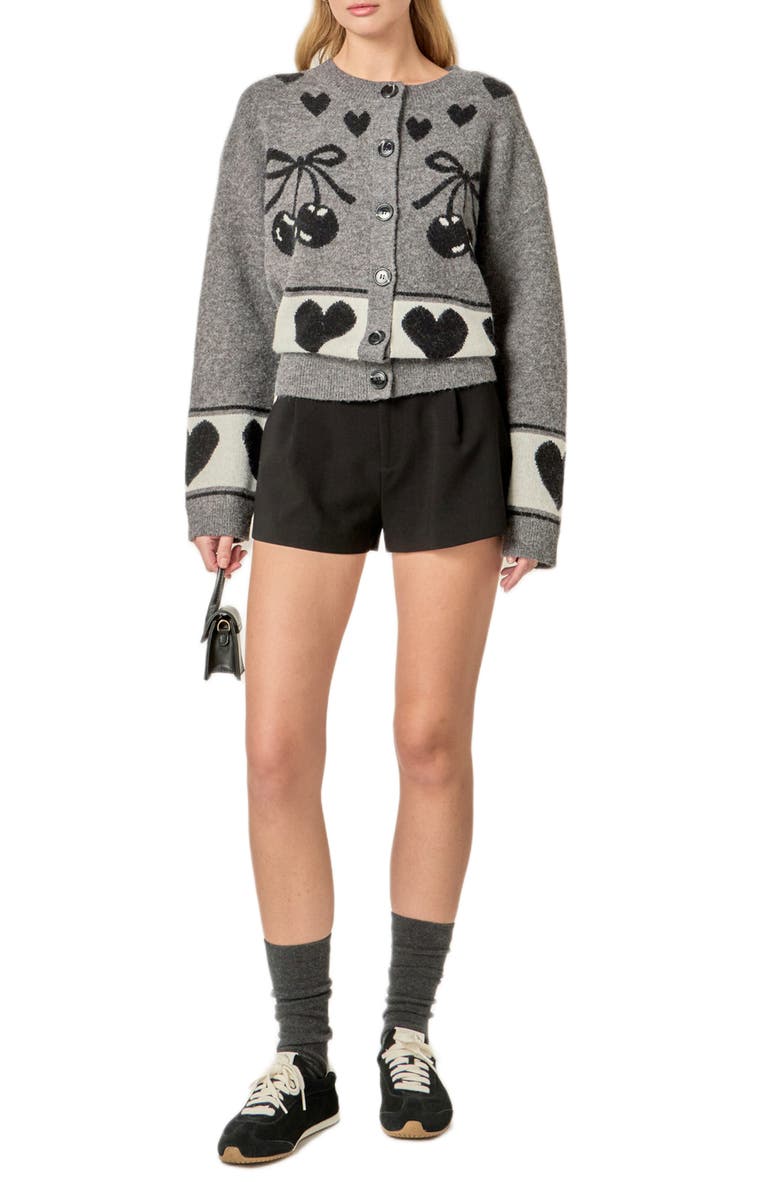 English Factory Cherry Heart Cardigan, Alternate, color, Charcoal Multi