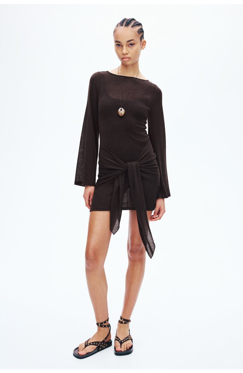 H&M Tie-detail Dress, Alternate, color, Dark Brown