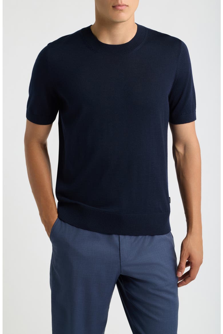 Virgin Wool Short Sleeve Sweater, Main, color, DARK BLUE