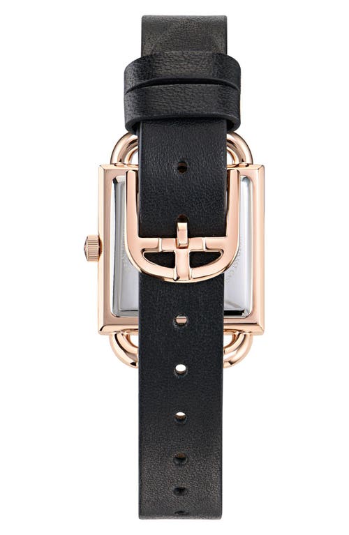 Ted Baker London Square Leather Strap Watch In Black