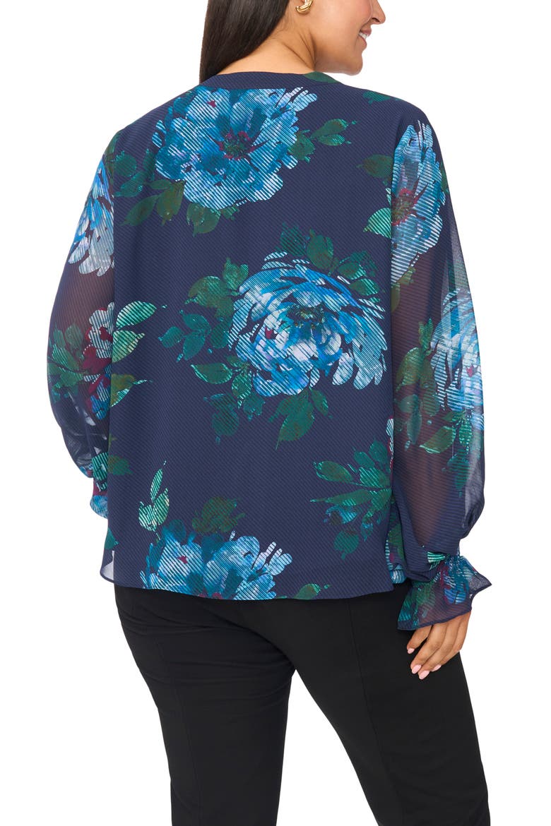 Floral Print Split Neck Top, Alternate, color, RICH NAVY