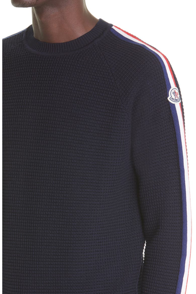 Piped Sleeve Waffle Knit Sweater, Alternate, color, NAVY
