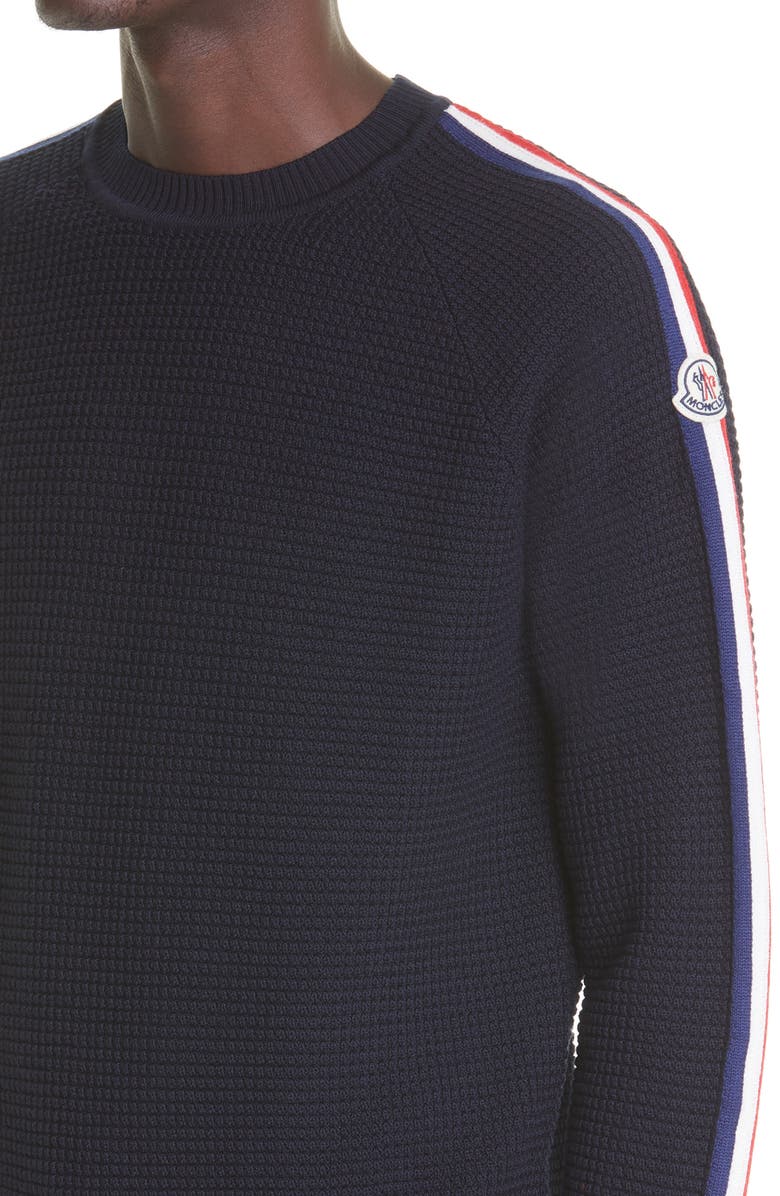 Moncler Piped Sleeve Waffle Knit Sweater, Alternate, color, 