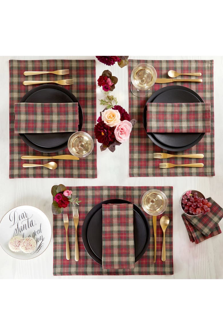 Linen Placemats 14 x 19 Inch Set of 4 - Hunter's Plaid, Alternate, color, Brown