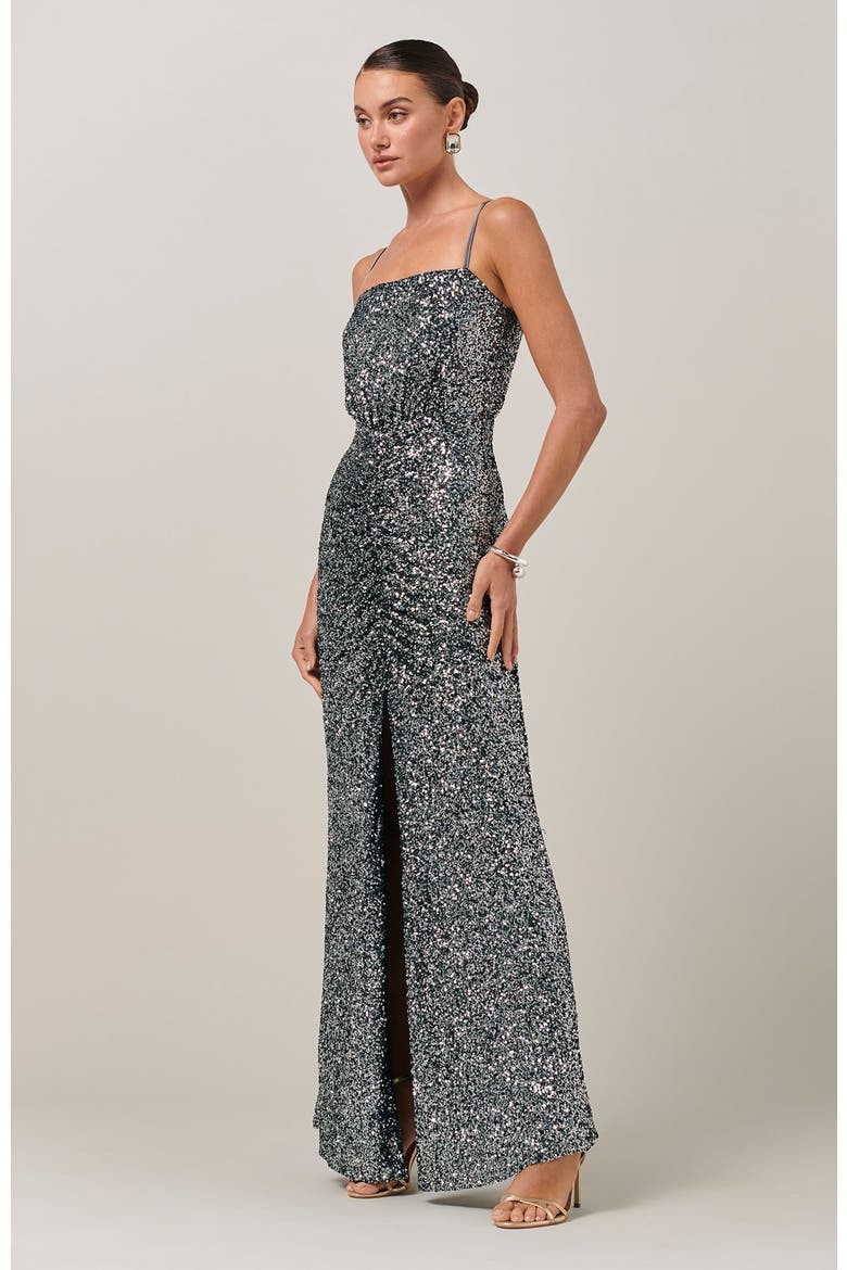 Yasmina Maxi Dress, Alternate, color, Gunmetal Sequin