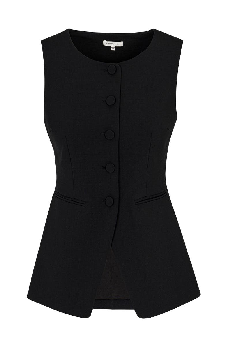 Rebecca Taylor Refined Suiting Button Front Vest, Alternate, color, Black