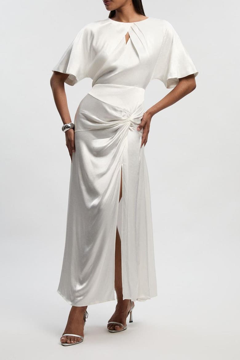 Satin Twist Midaxi Dress, Alternate, color, Ivory