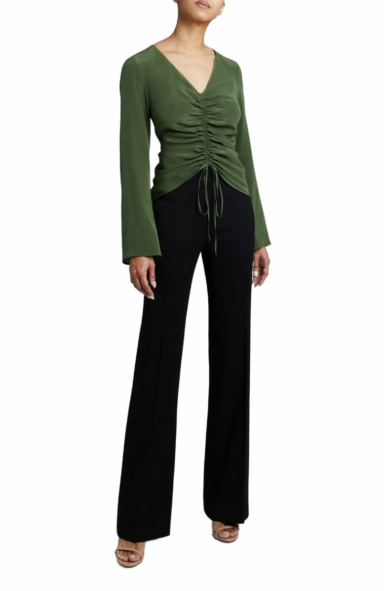 Santorelli RAVELA Bell Sleeve Silk Blouse with Front Center Drawstring, Alternate, color,