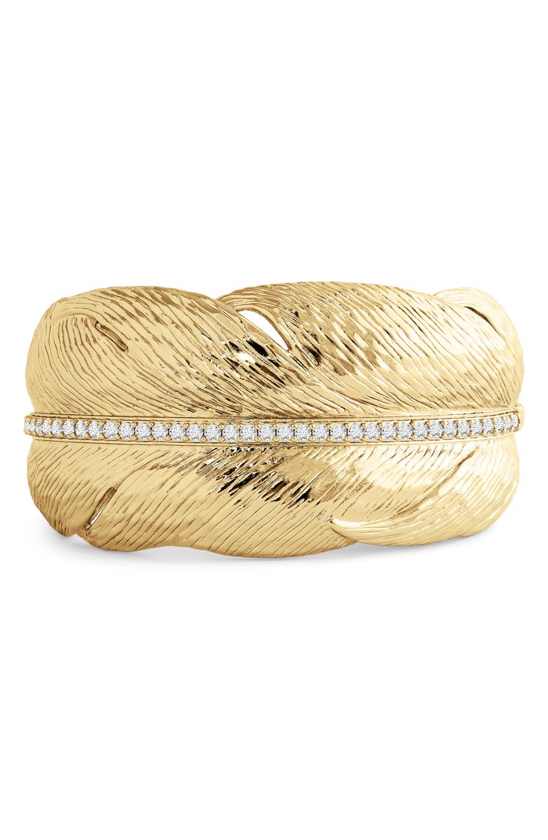 Anabel Aram Jewelry Feather Wide Cuff Bracelet, Main, color, Gold