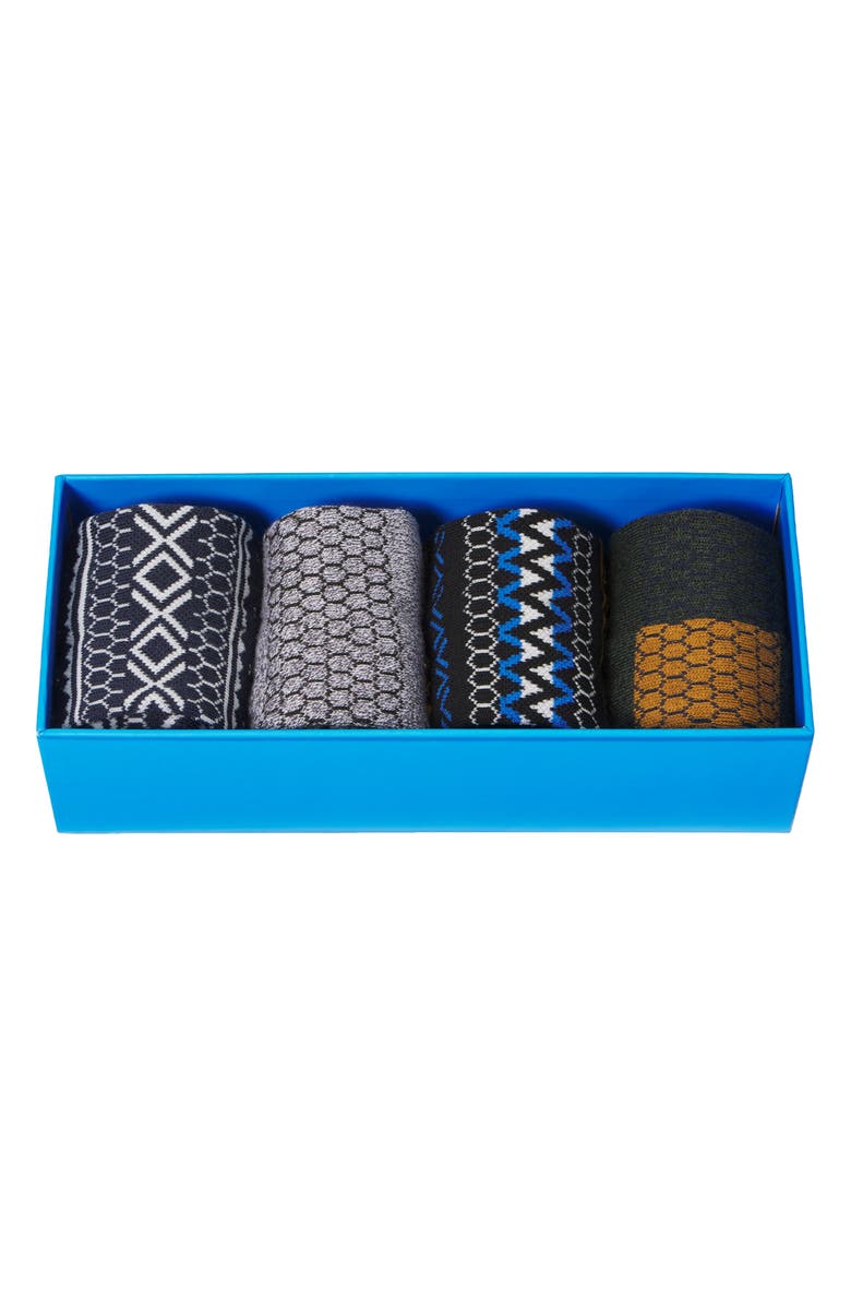 Bombas Assorted 4-Pack Fair Isle & Heathered Ankle Socks Gift Box, Alternate, color, Dark Balsam Mix