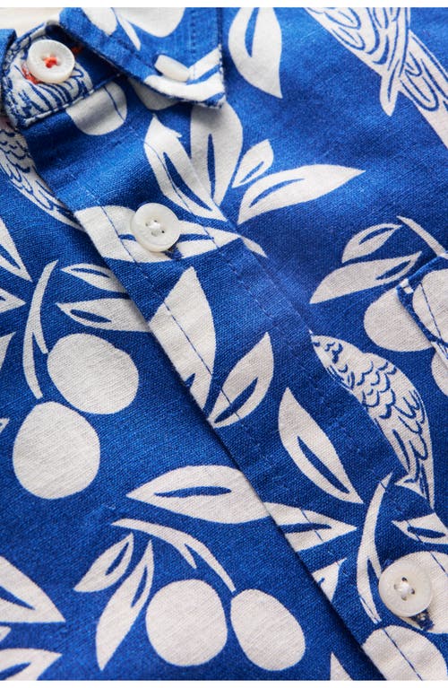 Shop Mini Boden Kids' Parrot Print Short Sleeve Linen & Cotton Button-down Shirt