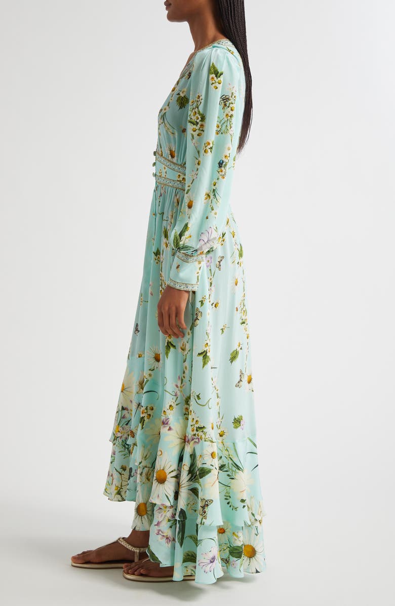 Camilla Floral Freefall Plunge Neck Long Sleeve Silk Crepe Maxi Dress, Alternate, color, Floral Freefall