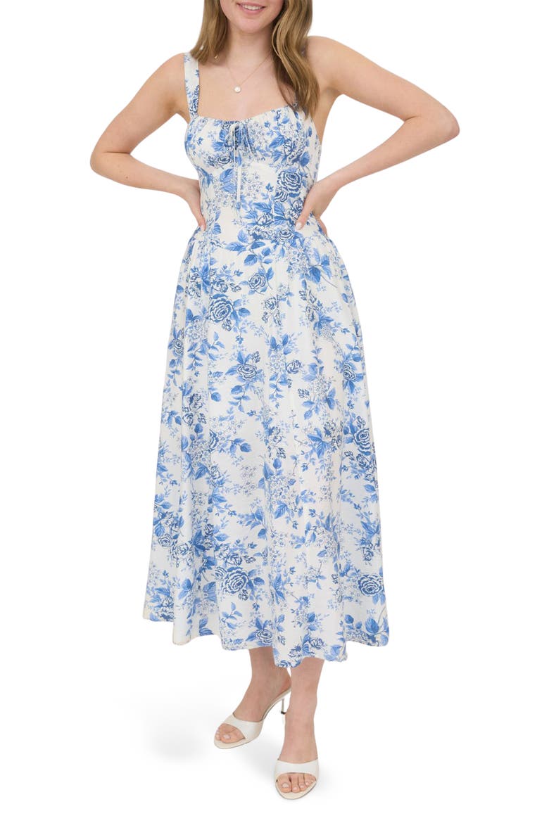 Floral Bustier Midi Dress, Main, color, BLUE MULTI