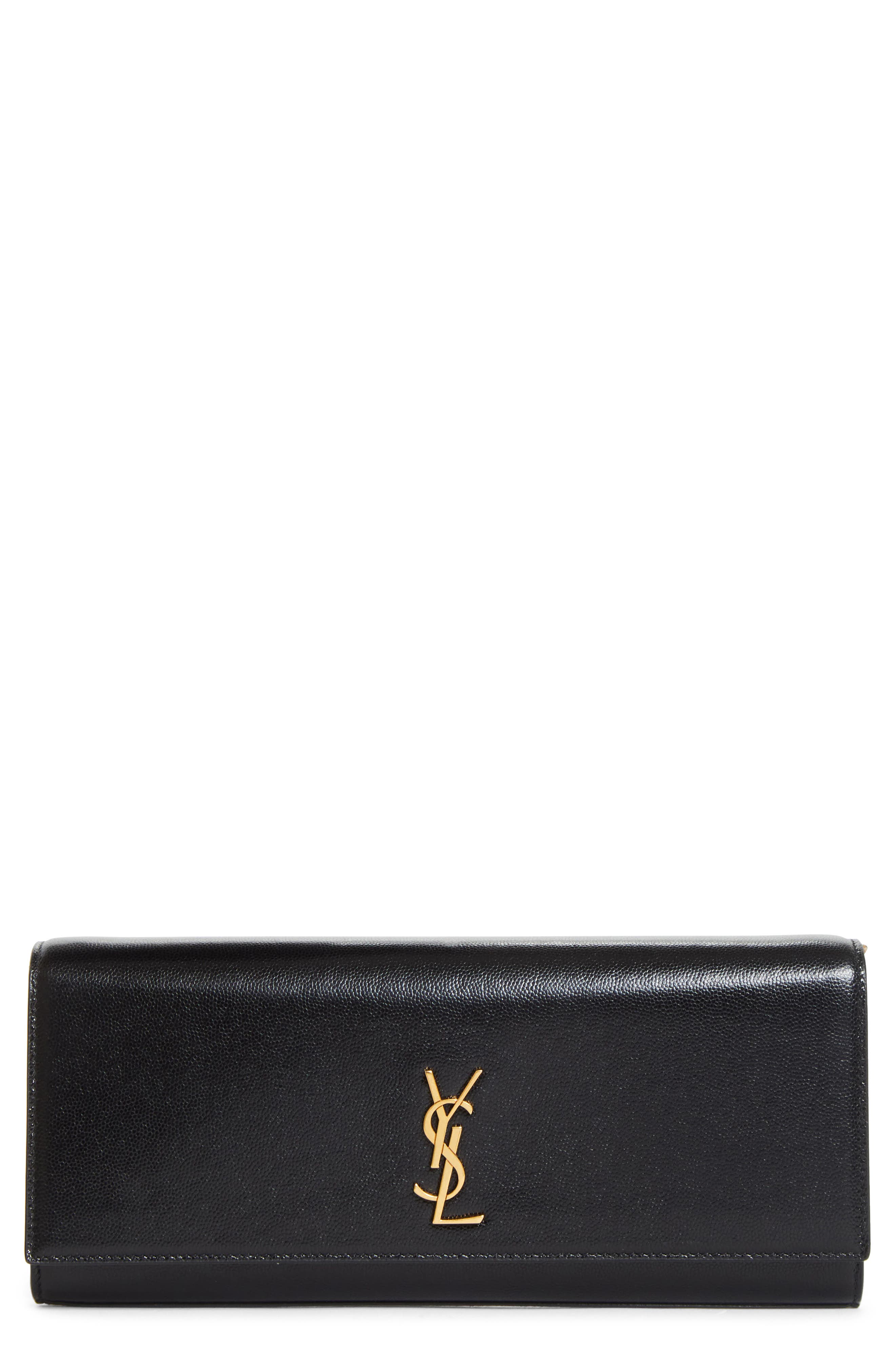Saint Laurent Kate Leather Clutch on a Chain, Main, color, Noir