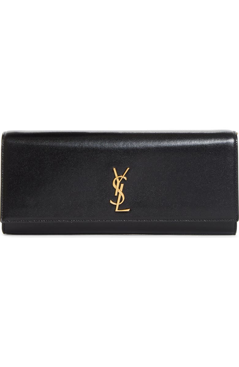 Saint Laurent Kate Leather Clutch on a Chain, Main, color, Noir