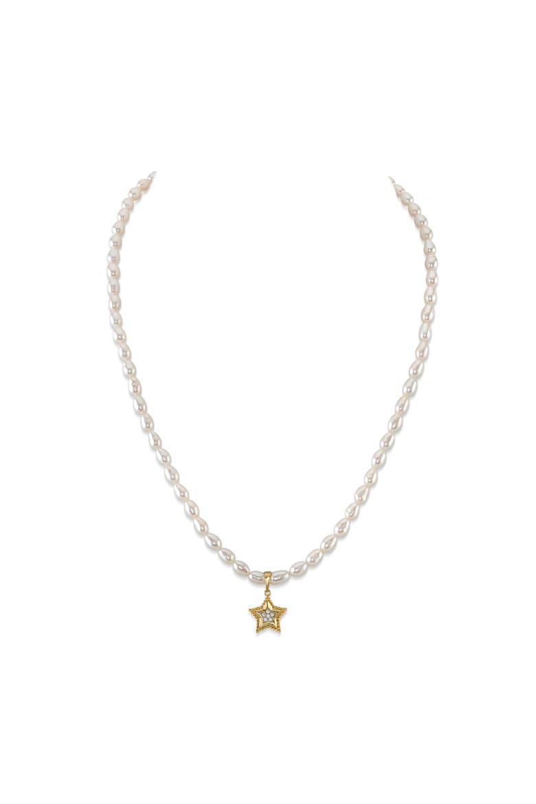 4.0-4.5mm White Freshwater Oval Pearl Star Necklace, Main, color, Yellow Gold Fill
