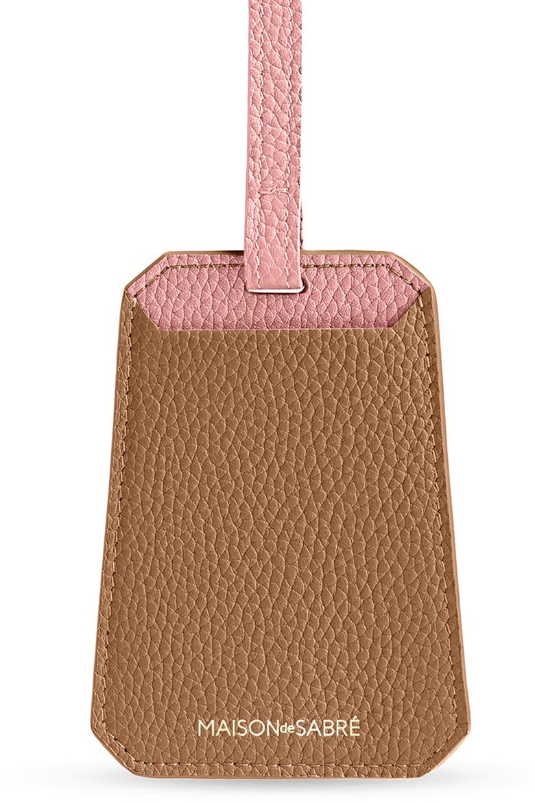 Leather Luggage Tag, Alternate, color, Sandstone Lily