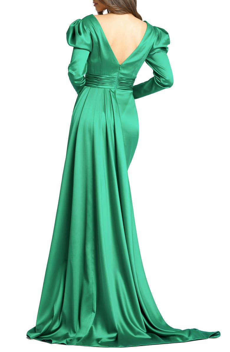 Mac Duggal Puff Sleeve Satin Faux Wrap Gown, Alternate, color, 