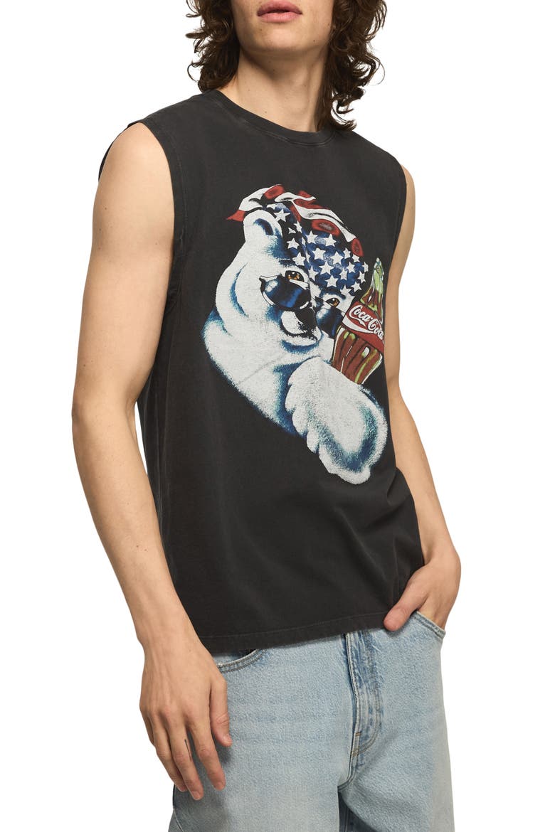 Coca-Cola® Polar Bear Cotton Graphic Muscle Tank, Alternate, color, JET BLACK