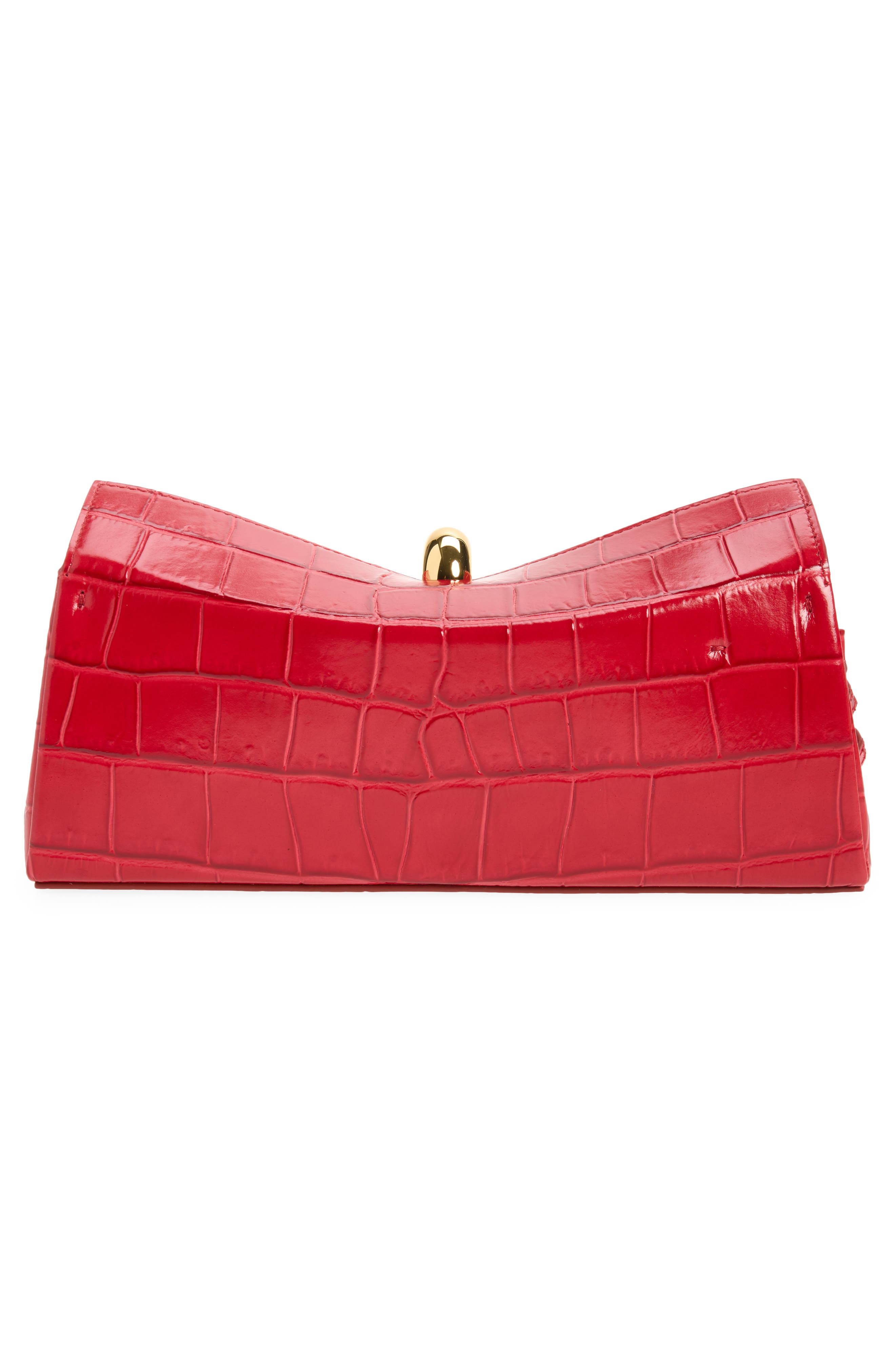 The Valérie Croc Embossed Leather Clutch, Alternate, color, RED 470