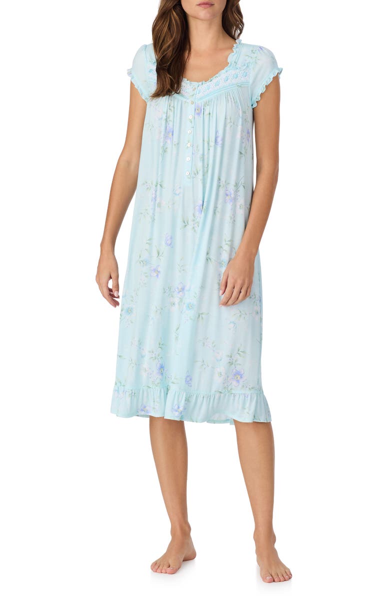 Eileen West Floral Print Cap Sleeve Waltz Nightgown, Main, color, 