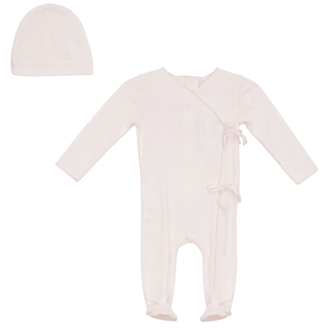 Girl Wrap Front Overlap Twill Tape Detail Romper with Matching Hat