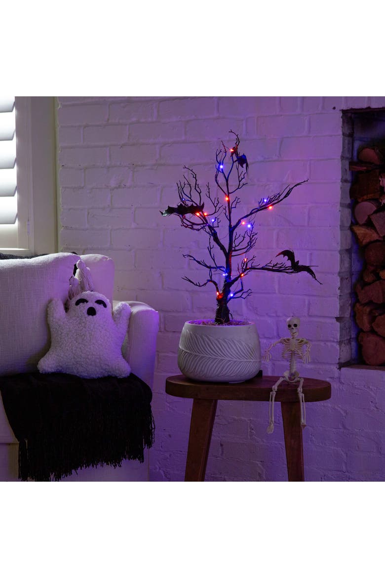 2-ft Pre-Lit Artificial Halloween Black Spooky Twig Tree with Bats and 40 Orange & Purple LED Lights, Alternate, color, Black