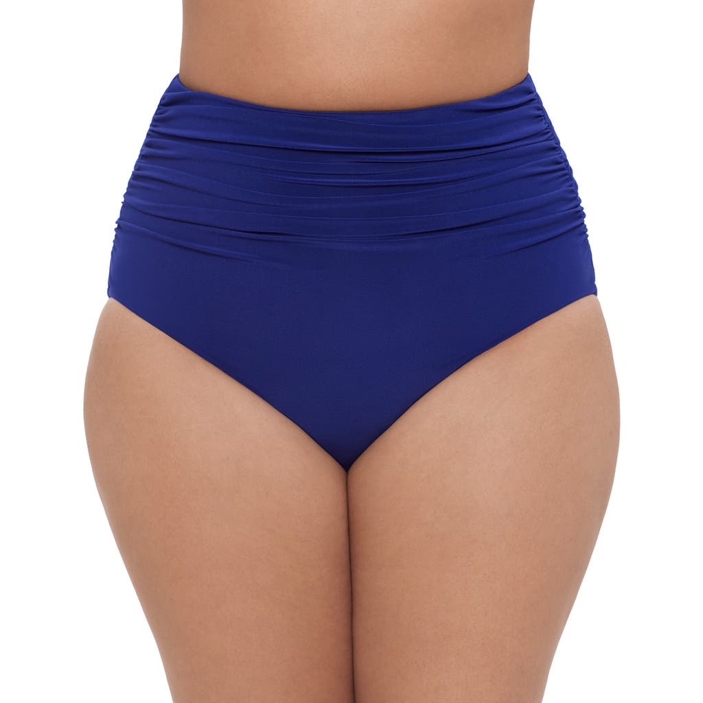 Trimshaper High Waist Shirred Full Control Swim Brief Bottoms In Blue