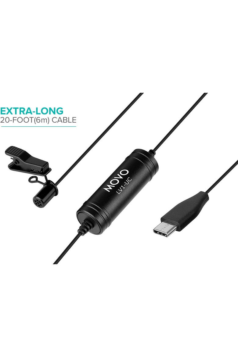 LV1-UC USB-C Lavalier Microphone for iPhone, iPad, Android, and USB Type-C Devices with 20-Foot Cable and Carrying Case, Alternate, color, Black