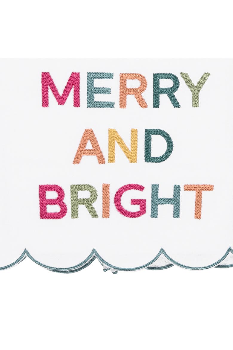 Merry And Bright Phrases Embroidered Christmas Towel, Alternate, color, White