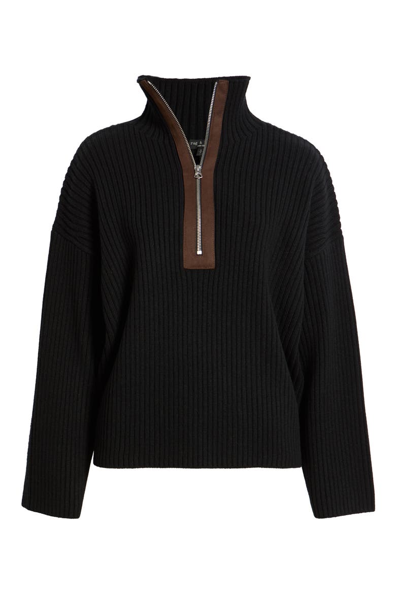 Sigrid Half-Zip Wool Sweater, Main, color, BLACK