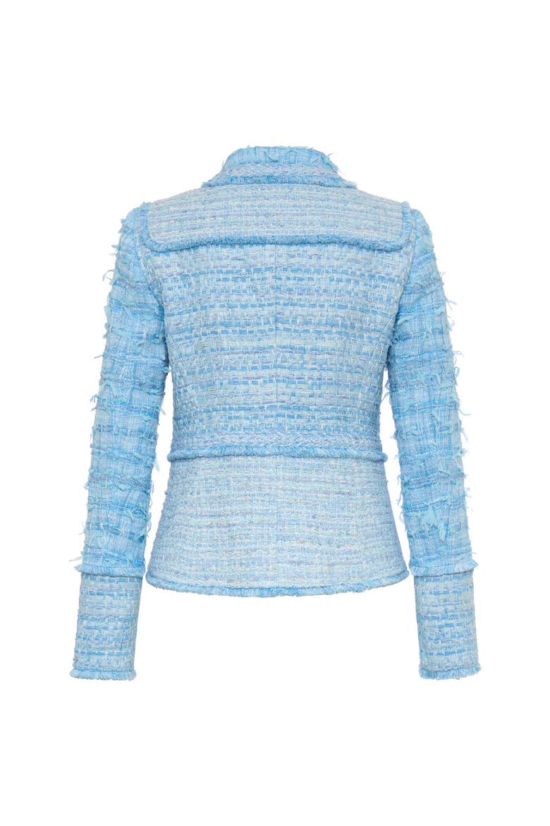 Tweed Patchwork Jacket With Fringes, Alternate, color, Bleu