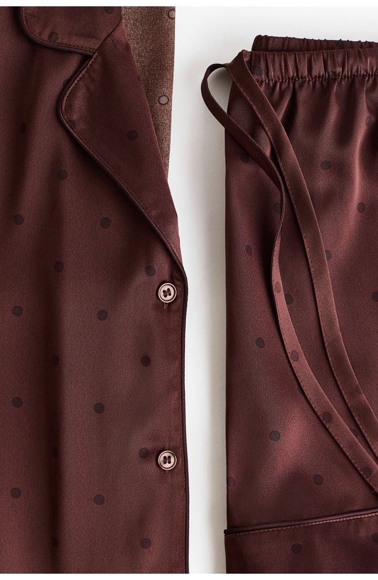 H&M Satin Pyjamas, Alternate, color, Dark Brown/Dotted